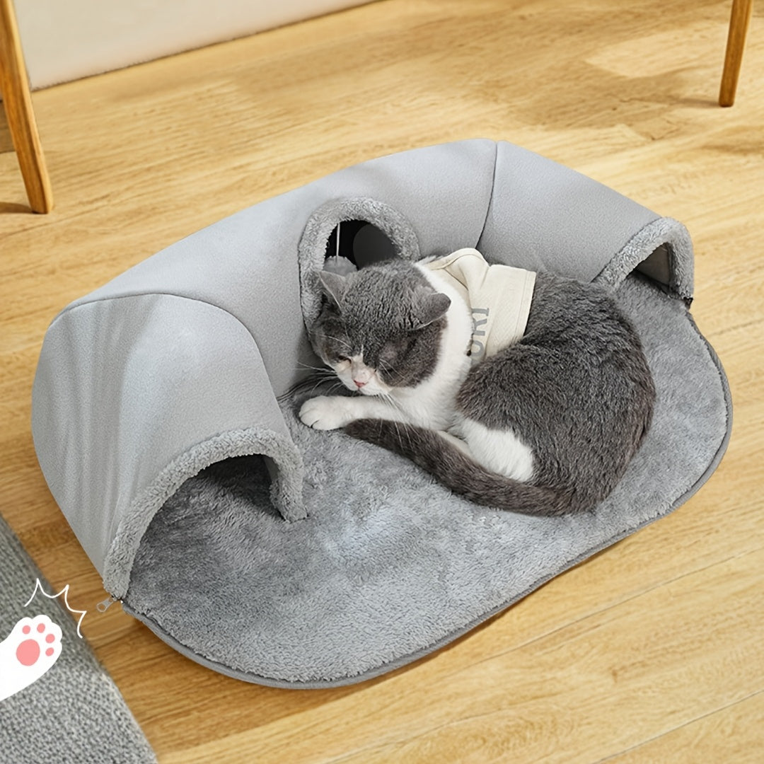 3-in-1 Non-Slip Cozy Cat Tunnel Bed - Play Mat & Warm Nest for Small to Medium Cats, Rabbits & Hamsters