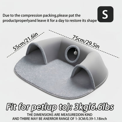 3-in-1 Non-Slip Cozy Cat Tunnel Bed - Play Mat & Warm Nest for Small to Medium Cats, Rabbits & Hamsters