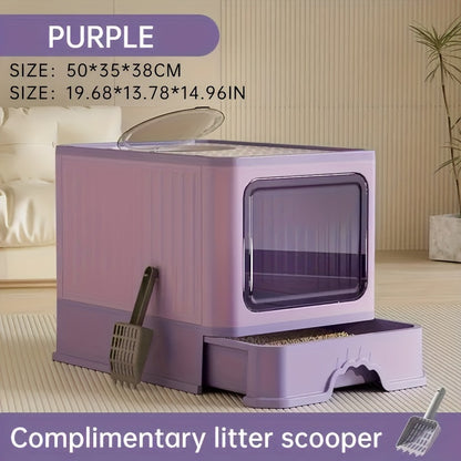 Extra-Large Cat Litter Box With Easy-Clean Drawer And Scoop - Spacious, Durable Polypropylene Rectangular Kitty Toilet
