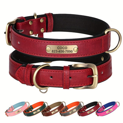 Customized PU Leather Dog Collar with Personalized Engraving - Adjustable, Soft Padded, Golden-Tone Hardware, Red/Black/Blue/Green/Orange/Brown/Pink/ - for Small, Medium, Large Dogs - Ideal Pet Birthday/Anniversary Gift, Cust