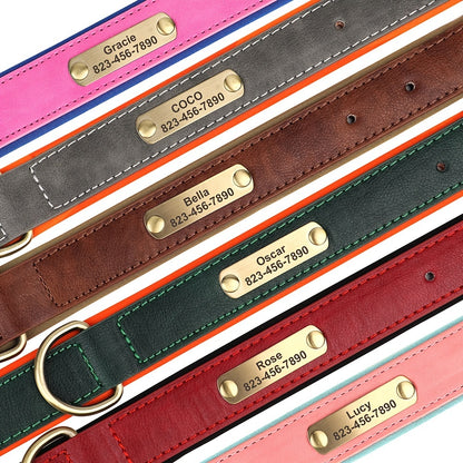 Customized PU Leather Dog Collar with Personalized Engraving - Adjustable, Soft Padded, Golden-Tone Hardware, Red/Black/Blue/Green/Orange/Brown/Pink/ - for Small, Medium, Large Dogs - Ideal Pet Birthday/Anniversary Gift, Cust