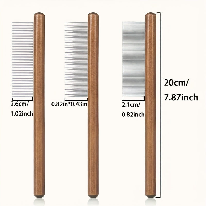 Comfortable wooden handle comb for cats and dogs - stainless steel teeth, suitable for long and short hair, pet beauty tools, stainless steel combs, wooden handle beauty tools