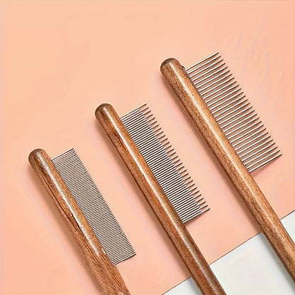 Comfortable wooden handle comb for cats and dogs - stainless steel teeth, suitable for long and short hair, pet beauty tools, stainless steel combs, wooden handle beauty tools