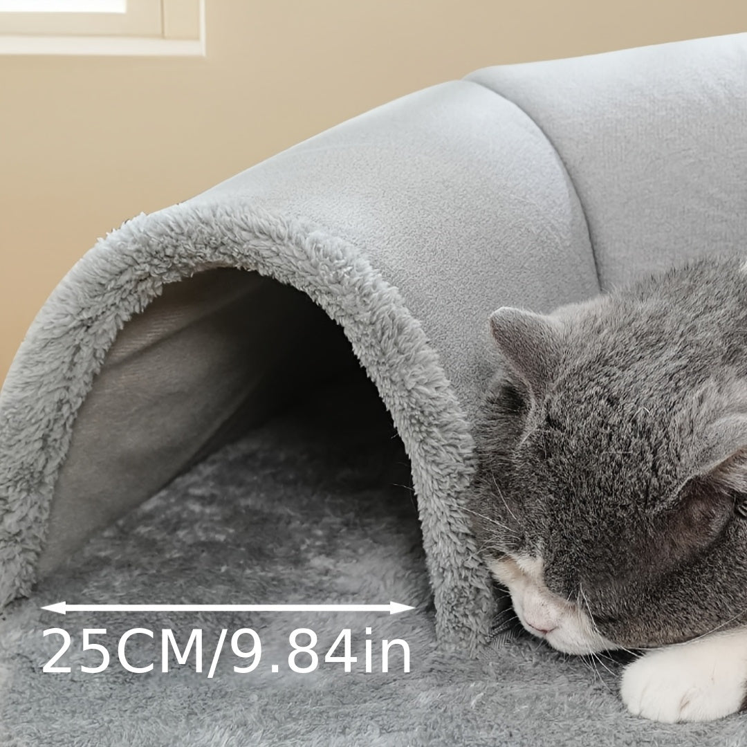 3-in-1 Non-Slip Cozy Cat Tunnel Bed - Play Mat & Warm Nest for Small to Medium Cats, Rabbits & Hamsters