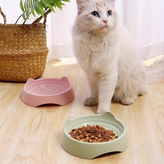 Whisker Delight Cat Bowl - Adorable Cat Ear Shaped, Durable Plastic Food and Water Bowl with Snack Basin - Essential Pet Feeding Supplies for Everyday Use