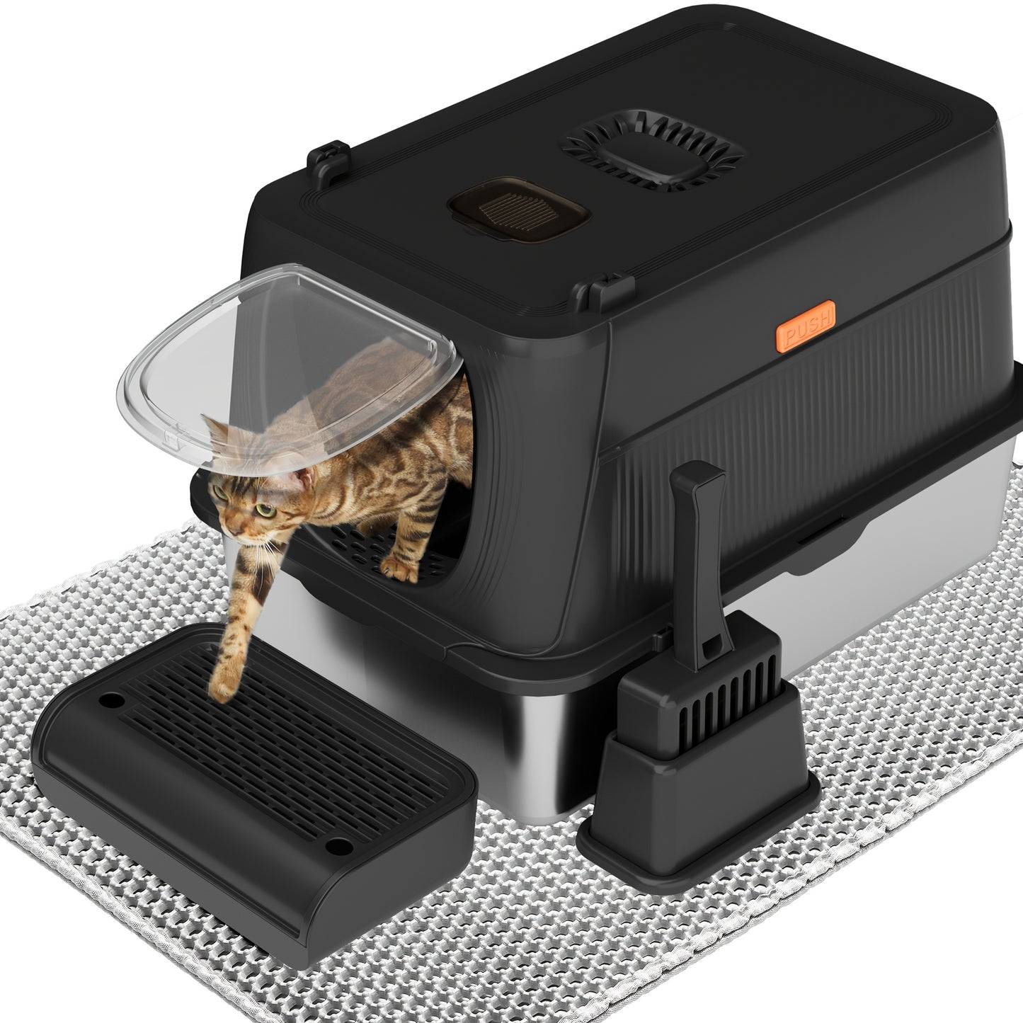 CITYLIFE Extra Large Stainless Steel Cat Litter Box, Fully Enclosed Cat Litter Box With Lid, Foldable Anti-Splashing Cat Litter Box With Front Flap Door, Cat Toilet For Indoor Cats, Top Deodorization Pet Toilet