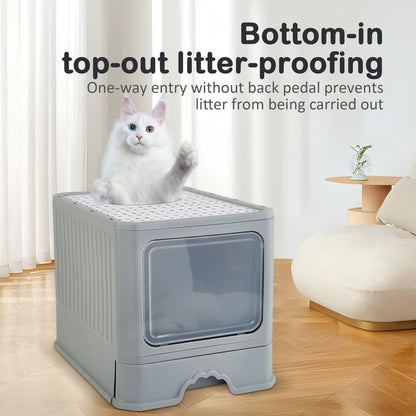 Extra-Large Cat Litter Box With Easy-Clean Drawer And Scoop - Spacious, Durable Polypropylene Rectangular Kitty Toilet