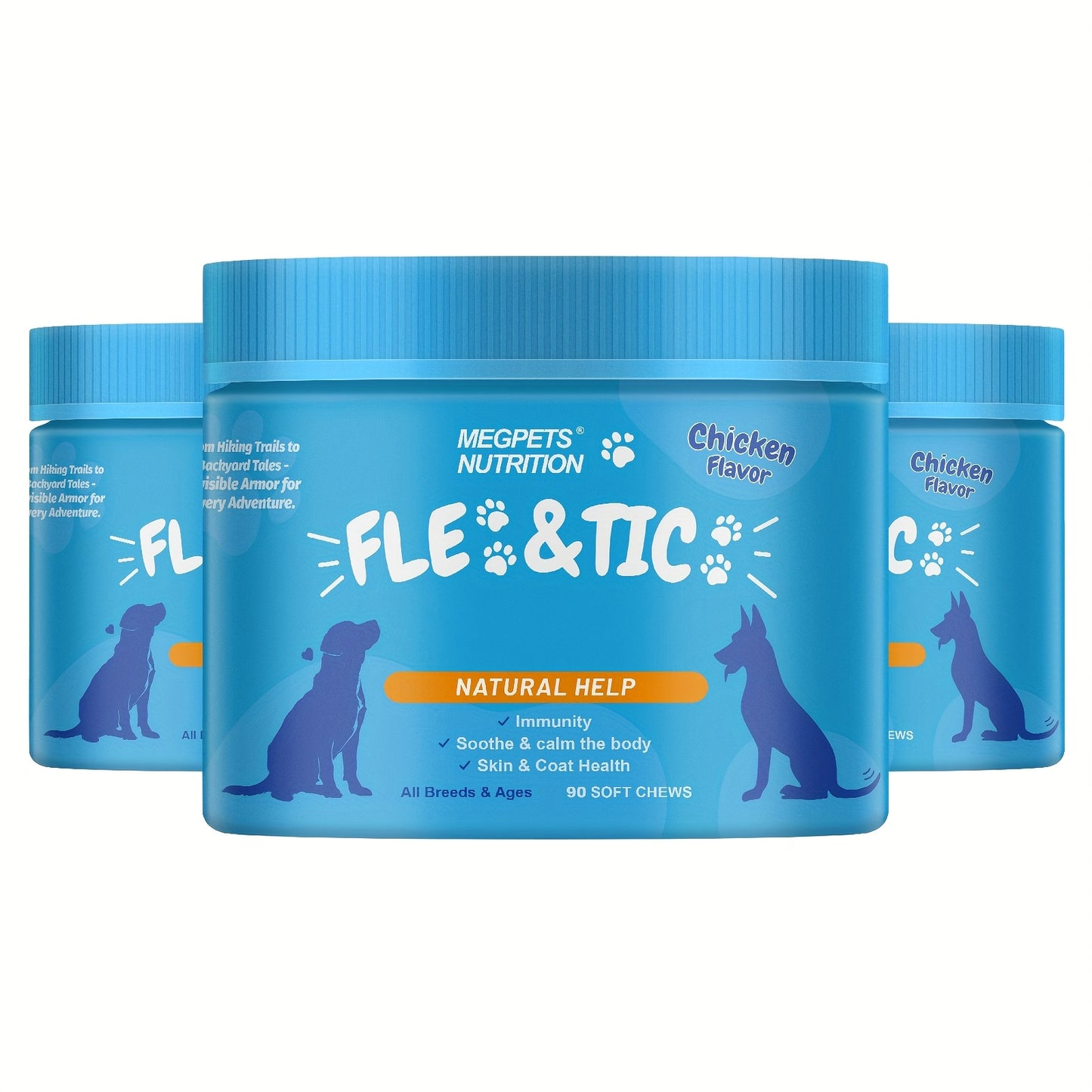 Natural Fle & Tic Health For Dogs& Cats- Skin & Digestive And Immune Supplement- With Natural Flax Seed Meal, Coriander, Brewer'S Yeast, All Breeds & Ages, 90 Count, Tasty Chicken Flavor