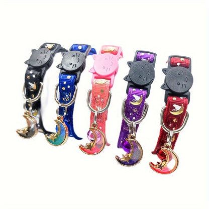 Luminous Cat Collar, Moon And Star Print Cat Collar, Adjustable Cat Collar, Safety Cat Collar
