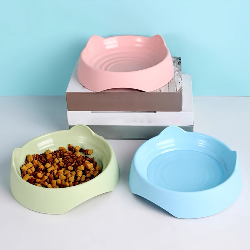 Whisker Delight Cat Bowl - Adorable Cat Ear Shaped, Durable Plastic Food and Water Bowl with Snack Basin - Essential Pet Feeding Supplies for Everyday Use