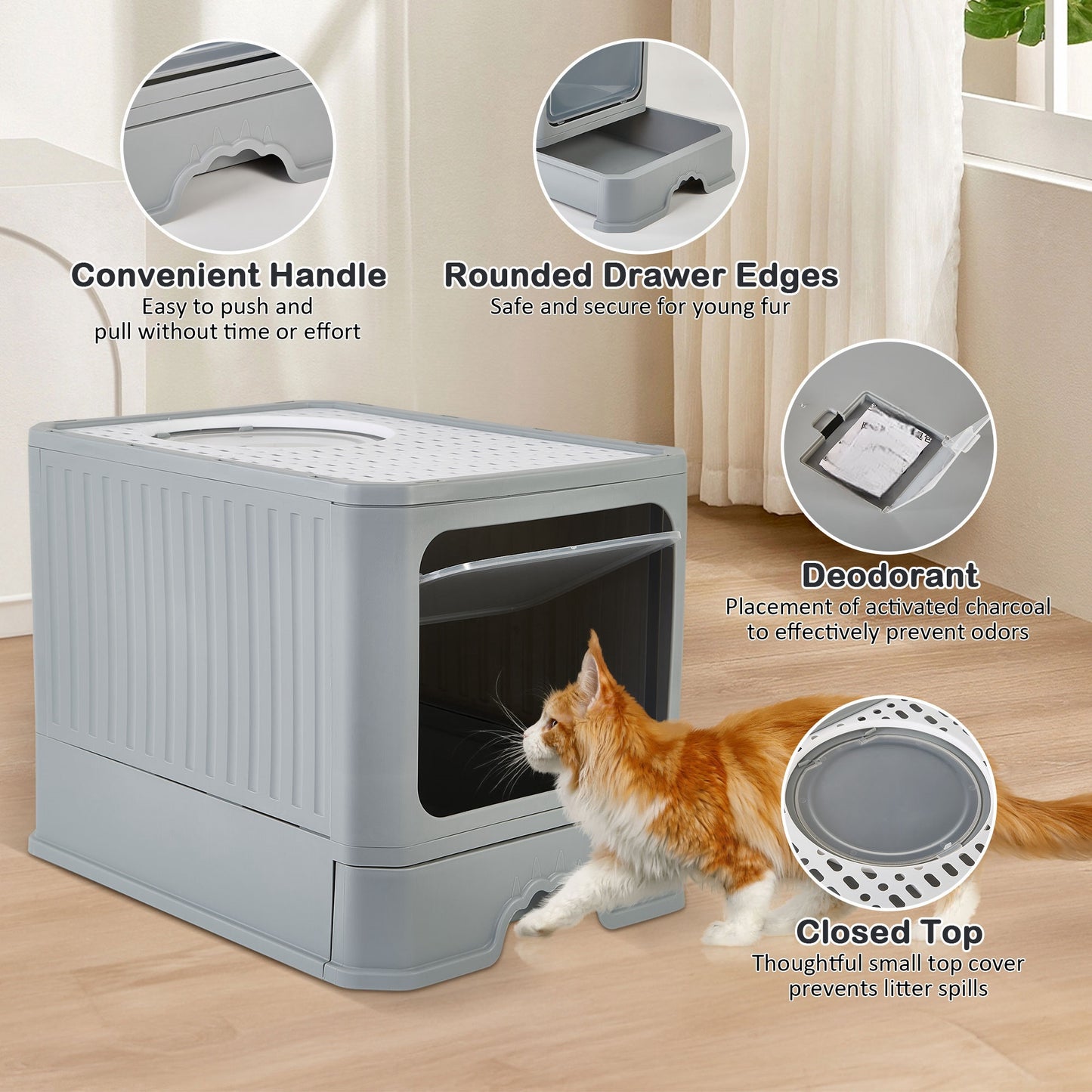 Extra-Large Cat Litter Box With Easy-Clean Drawer And Scoop - Spacious, Durable Polypropylene Rectangular Kitty Toilet