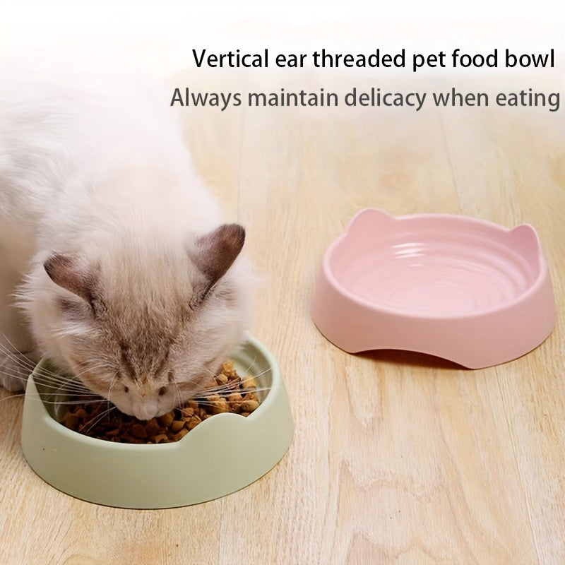 Whisker Delight Cat Bowl - Adorable Cat Ear Shaped, Durable Plastic Food and Water Bowl with Snack Basin - Essential Pet Feeding Supplies for Everyday Use