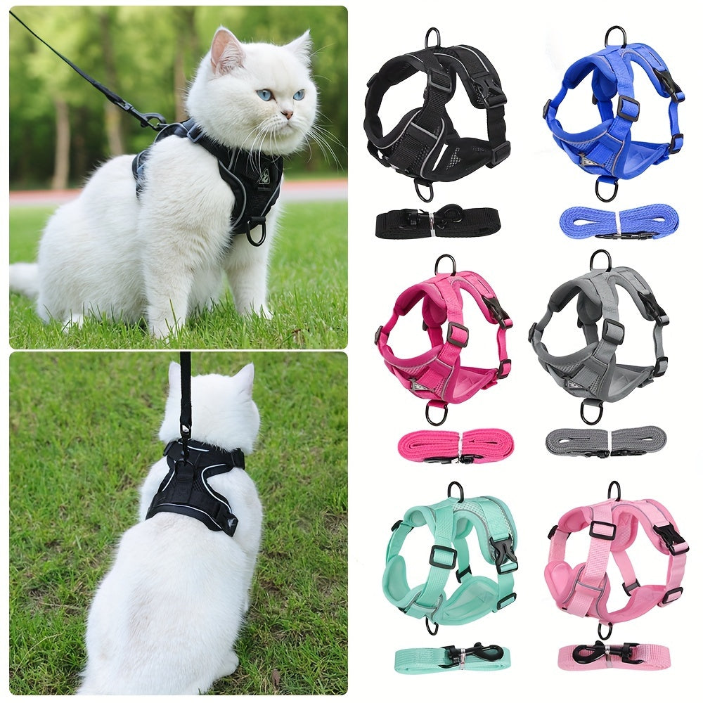 New Cat Leash, Vest-Style Cat Harness, Reflective And Breathable for Walking And Training Outdoors Safely.