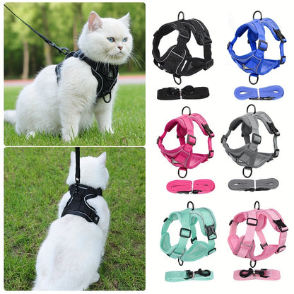 New Cat Leash, Vest-Style Cat Harness, Reflective And Breathable for Walking And Training Outdoors Safely.
