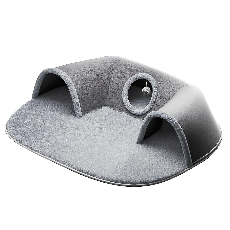 3-in-1 Non-Slip Cozy Cat Tunnel Bed - Play Mat & Warm Nest for Small to Medium Cats, Rabbits & Hamsters