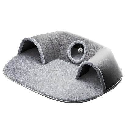 3-in-1 Non-Slip Cozy Cat Tunnel Bed - Play Mat & Warm Nest for Small to Medium Cats, Rabbits & Hamsters