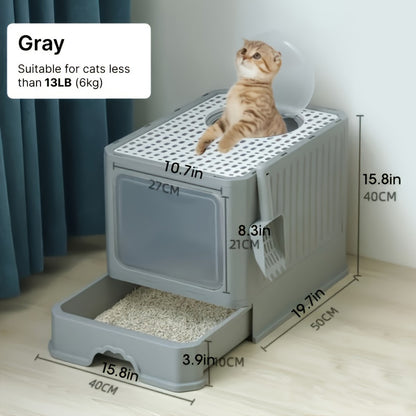Extra-Large Cat Litter Box With Easy-Clean Drawer And Scoop - Spacious, Durable Polypropylene Rectangular Kitty Toilet