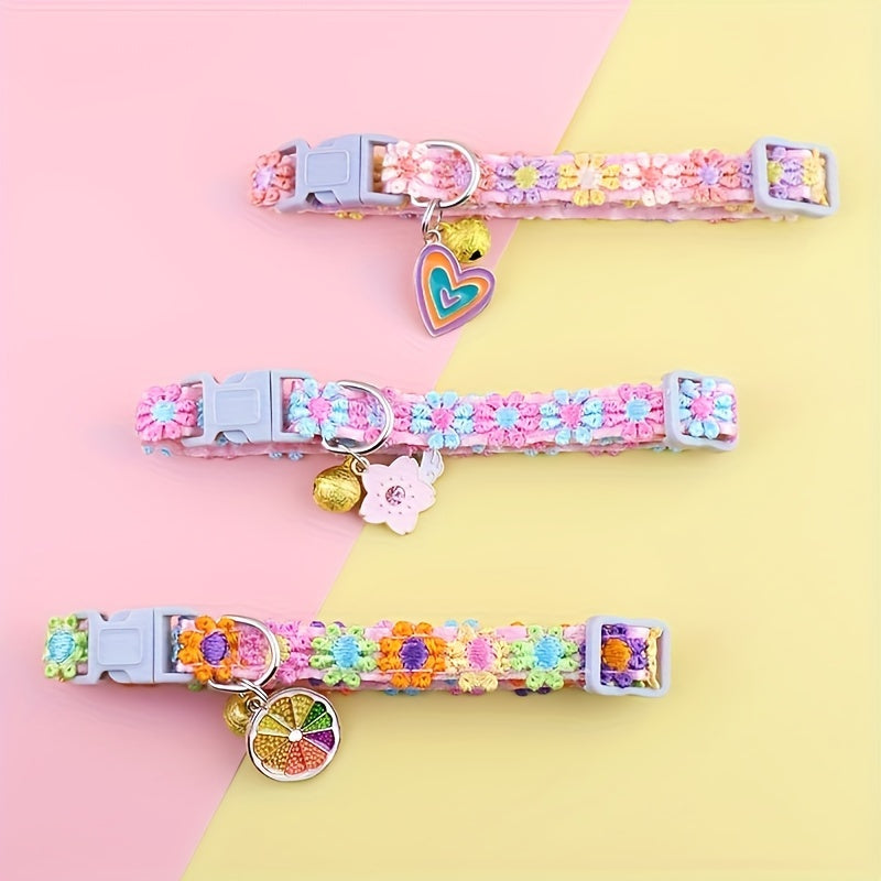 Adjustable Lace Floral Pet Collar with Charm - Polyester, Perfect for Small Cats & Dogs