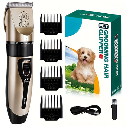 Professional USB- Electric Dog & Grooming Kit with Thick Ceramic Clippers, Brush & Measuring Tool - Low-Voltage Pet Hair Trimmer Suitable for &, for Dogs, Cats, Puppies, Kittens