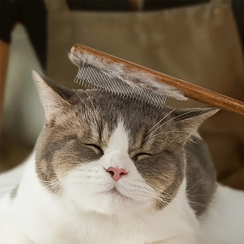 Comfortable wooden handle comb for cats and dogs - stainless steel teeth, suitable for long and short hair, pet beauty tools, stainless steel combs, wooden handle beauty tools