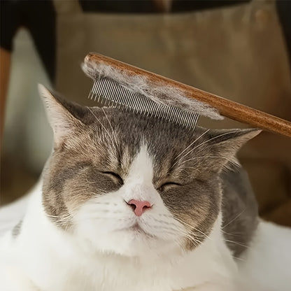 Comfortable wooden handle comb for cats and dogs - stainless steel teeth, suitable for long and short hair, pet beauty tools, stainless steel combs, wooden handle beauty tools