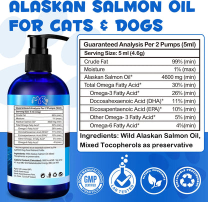 Premium Wild Alaskan Salmon Oil Omega-3-6 Fatty Acids with EPA DHA Supports Skin Coat Joint Health for All Ages Breeds Dogs Cats