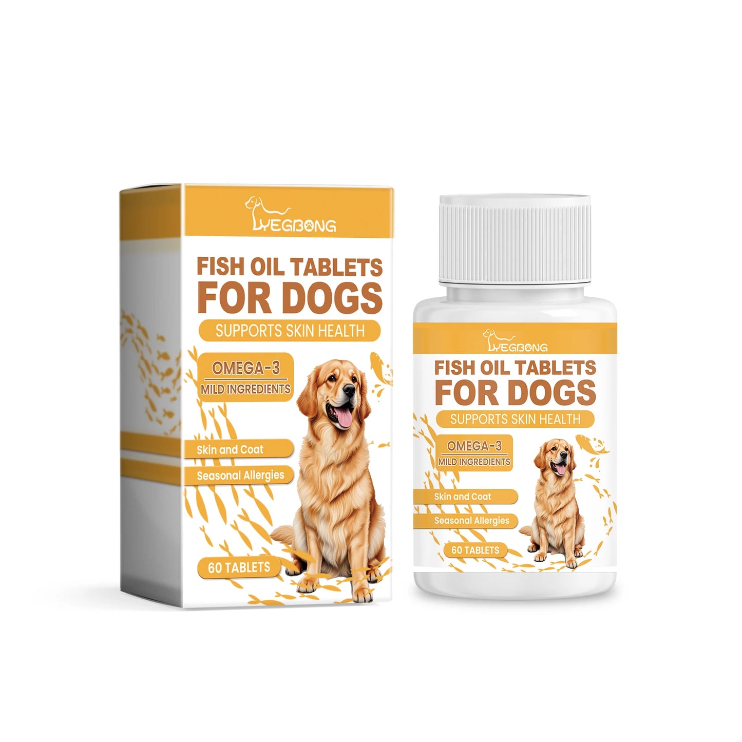 Yegbong 60pcs Omega-3 Fish Oil Tablets for Dogs Skin Care Nutrition Supplement Relieve Dry Itchy Skin Nourish Fur Enhance Bone