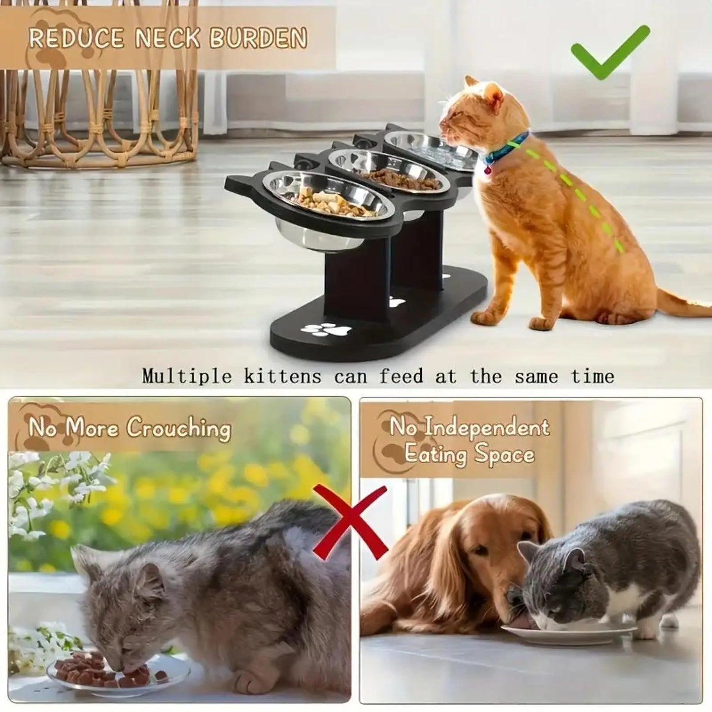 Adjustable Cat Bowls Elevated Cat Feeder Sturdy Food Dispenser Water Bowl Cat Accessories supplies for Home Small Dog Puppy Pet