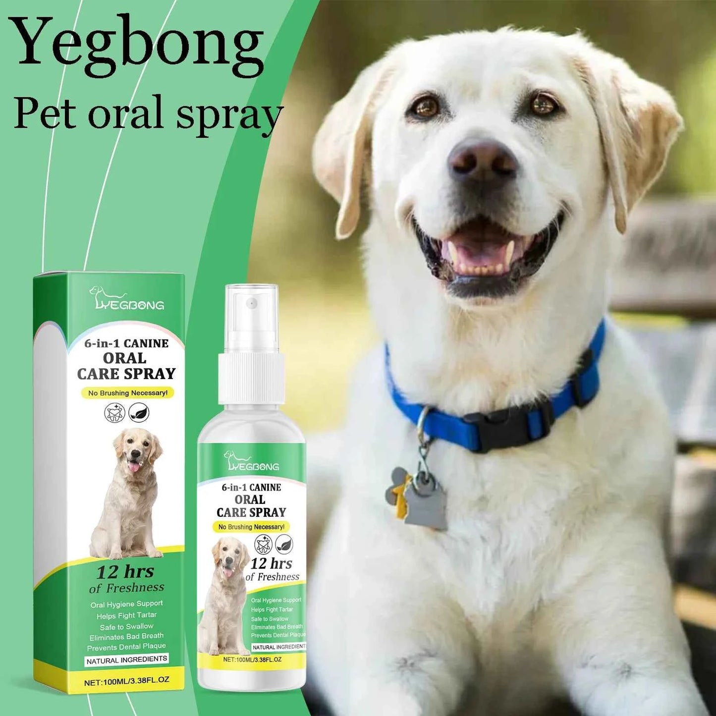 Yegbong Pet Oral Care Spray Natural Non-irritating Remove Yellow Stains Prevent Tartar and Plaque Eliminate Bad Breath Pet Spray
