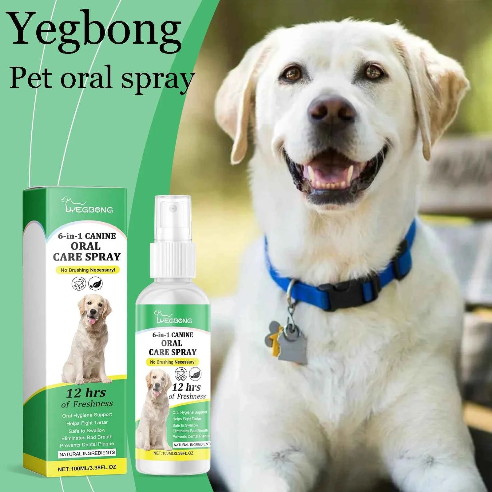 Yegbong Pet Oral Care Spray Natural Non-irritating Remove Yellow Stains Prevent Tartar and Plaque Eliminate Bad Breath Pet Spray