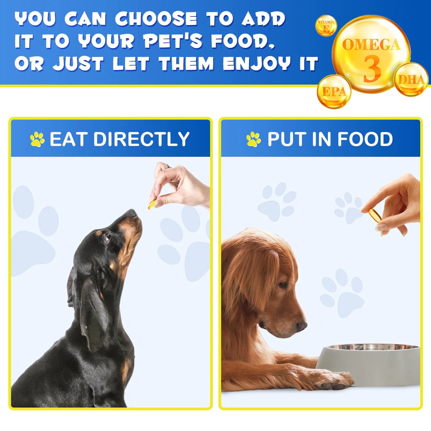 Fish Oil Soft Gels Omega-3 Fatty Acids for Dogs & Cats with EPA & DHA Promotes Heart Skin Coat Joint Support Pets Immune Health