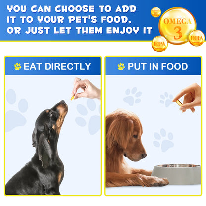 Fish Oil Soft Gels Omega-3 Fatty Acids for Dogs & Cats with EPA & DHA Promotes Heart Skin Coat Joint Support Pets Immune Health