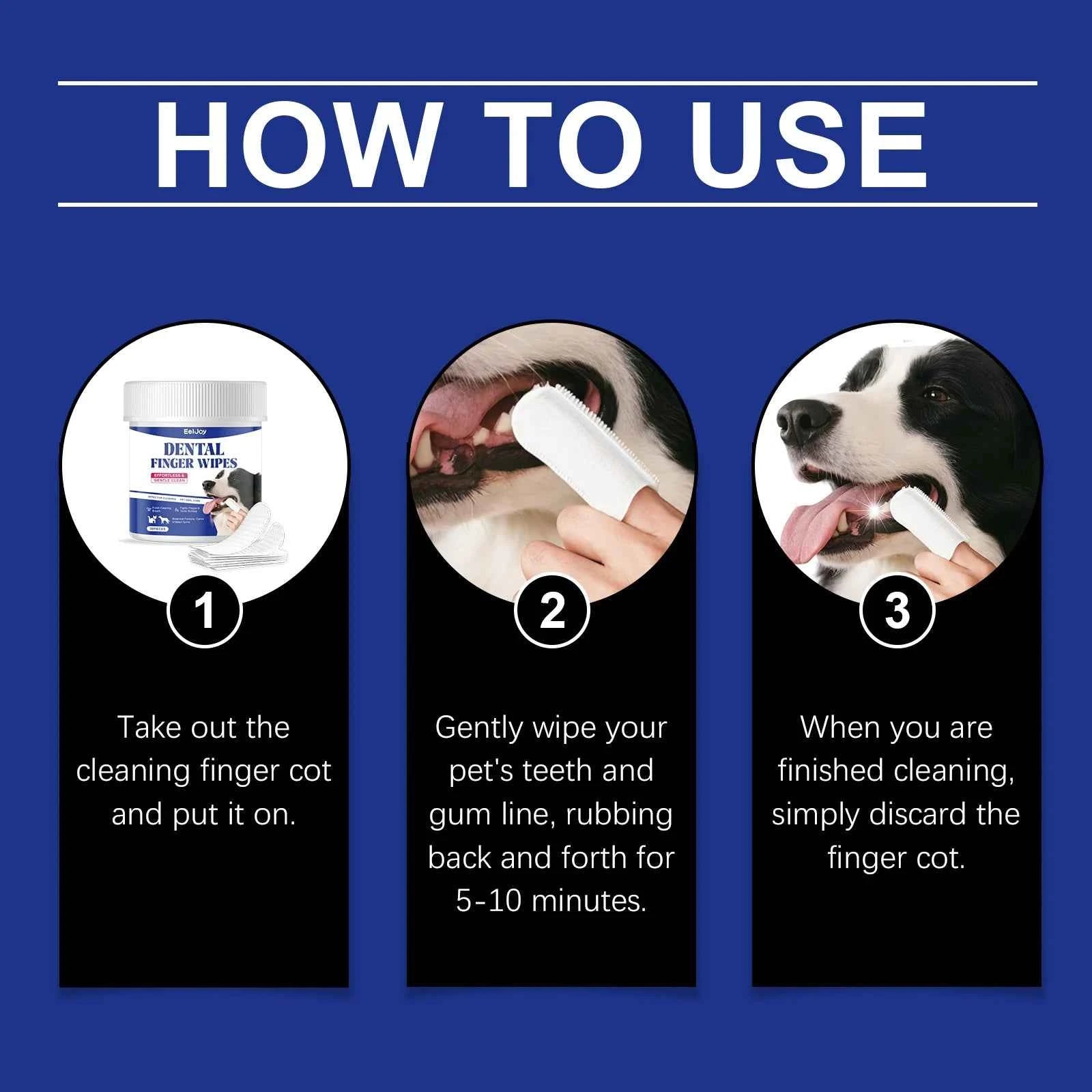 50PCS Pet Teeth Cleaning Finger Wipes Gentle Remove Tartar and Plaque Eliminating Bad Breath No-rinse Pet Tooth Cleaner Wipes