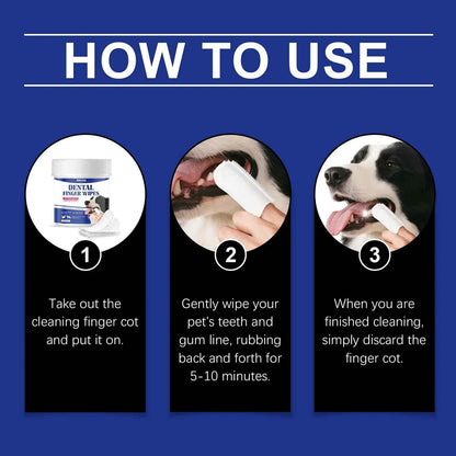 50PCS Pet Teeth Cleaning Finger Wipes Gentle Remove Tartar and Plaque Eliminating Bad Breath No-rinse Pet Tooth Cleaner Wipes