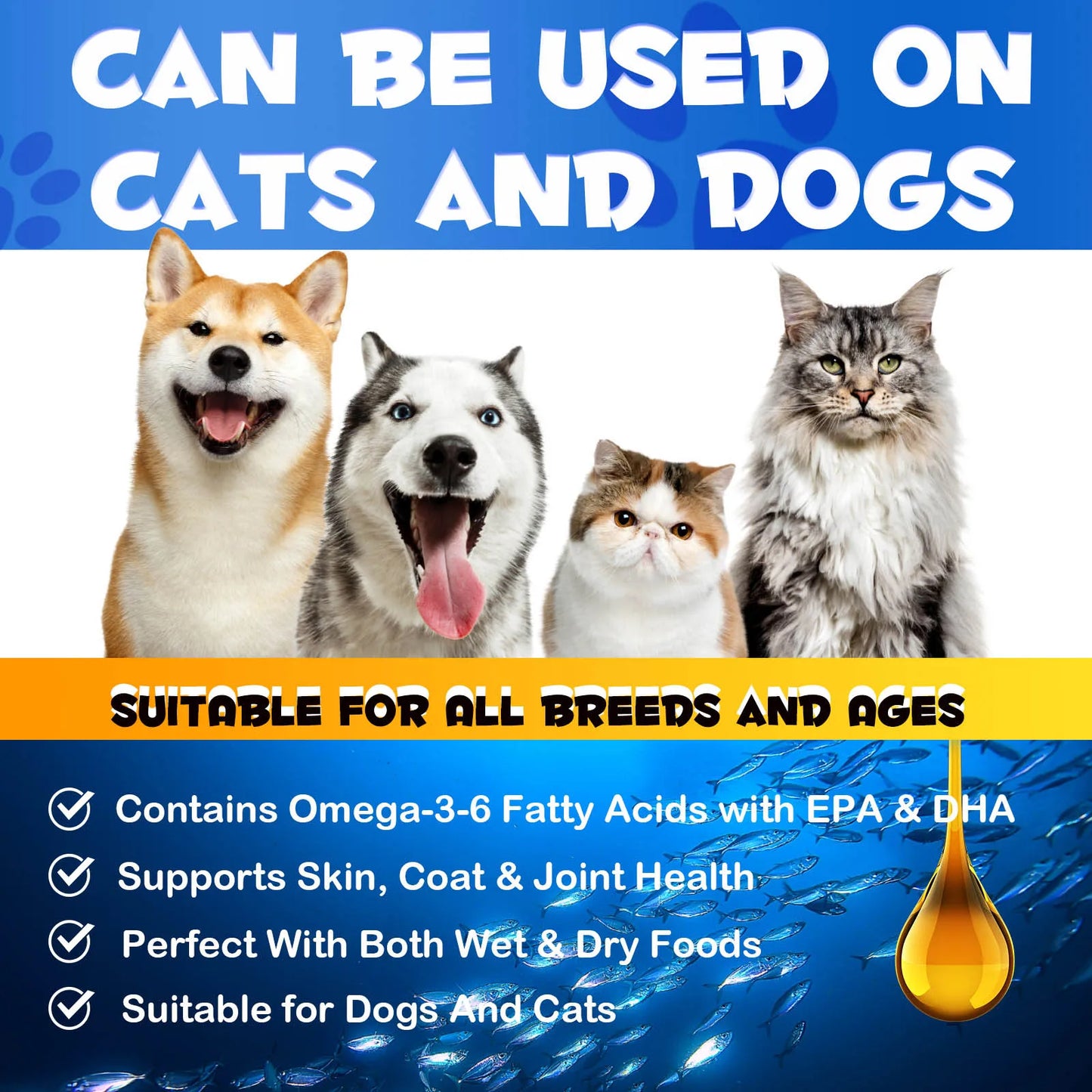 Premium Wild Alaskan Salmon Oil Omega-3-6 Fatty Acids with EPA DHA Supports Skin Coat Joint Health for All Ages Breeds Dogs Cats