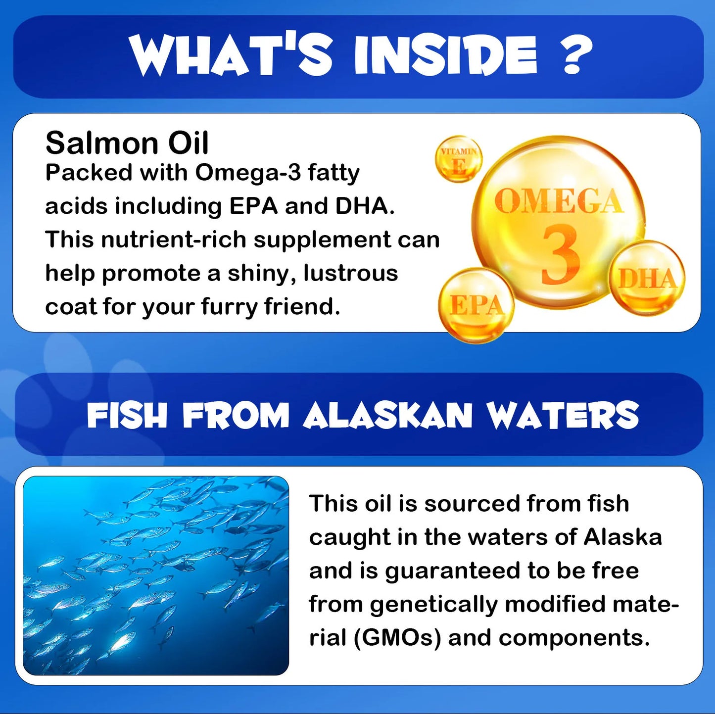 Premium Wild Alaskan Salmon Oil Omega-3-6 Fatty Acids with EPA DHA Supports Skin Coat Joint Health for All Ages Breeds Dogs Cats