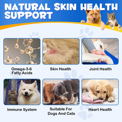 Fish Oil Soft Gels Omega-3 Fatty Acids for Dogs & Cats with EPA & DHA Promotes Heart Skin Coat Joint Support Pets Immune Health