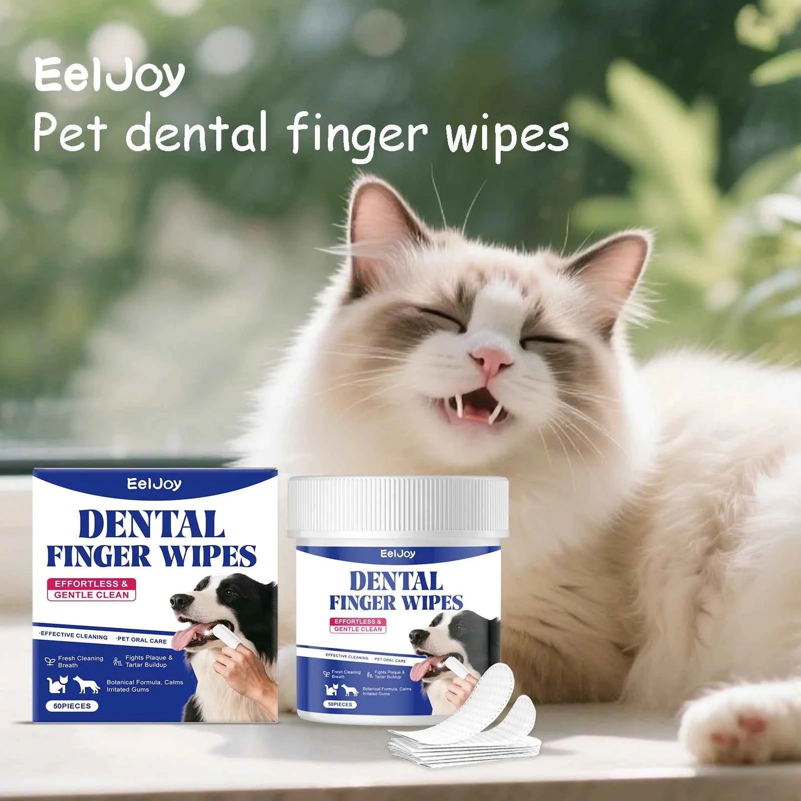 50PCS Pet Teeth Cleaning Finger Wipes Gentle Remove Tartar and Plaque Eliminating Bad Breath No-rinse Pet Tooth Cleaner Wipes