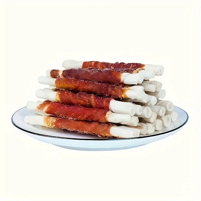 4-Pack(4 x 100g/3.53oz) 400g/14.12oz Duck Wrapped Rawhide Sticks, Dog Treats For Small, Medium, & Large Dog
