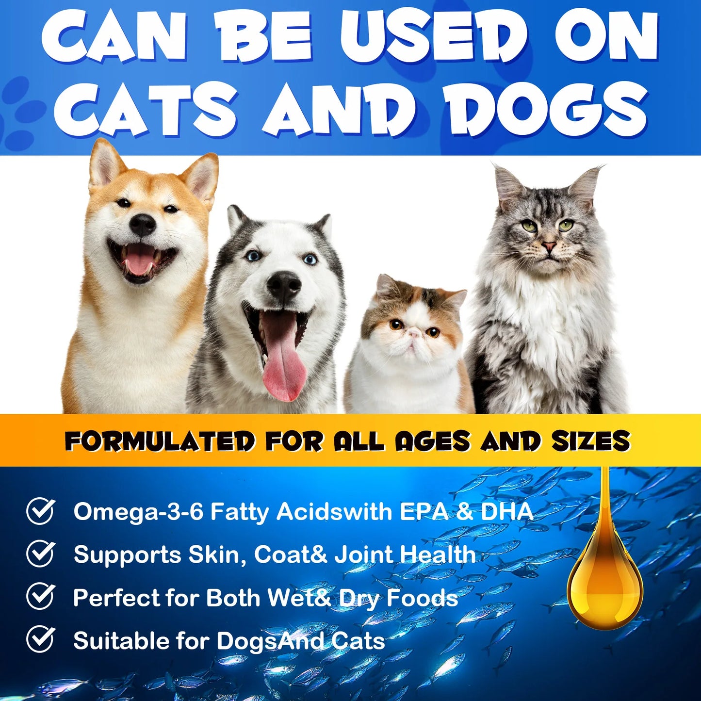 Fish Oil Soft Gels Omega-3 Fatty Acids for Dogs & Cats with EPA & DHA Promotes Heart Skin Coat Joint Support Pets Immune Health
