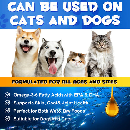 Fish Oil Soft Gels Omega-3 Fatty Acids for Dogs & Cats with EPA & DHA Promotes Heart Skin Coat Joint Support Pets Immune Health