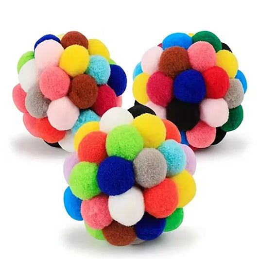 Colourful Plush Bell Ball Cat Toy – Interactive Kitten Toy Set (1pc & 3pc, Small & Large) - Pet Suppie