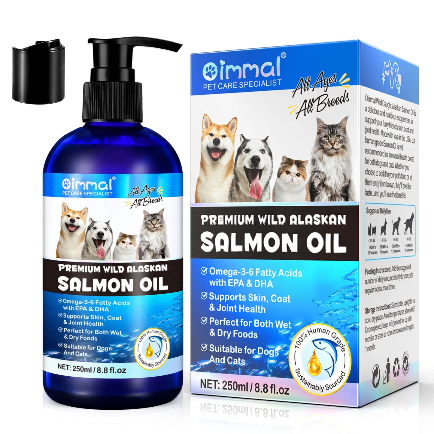 Premium Wild Alaskan Salmon Oil Omega-3-6 Fatty Acids with EPA DHA Supports Skin Coat Joint Health for All Ages Breeds Dogs Cats
