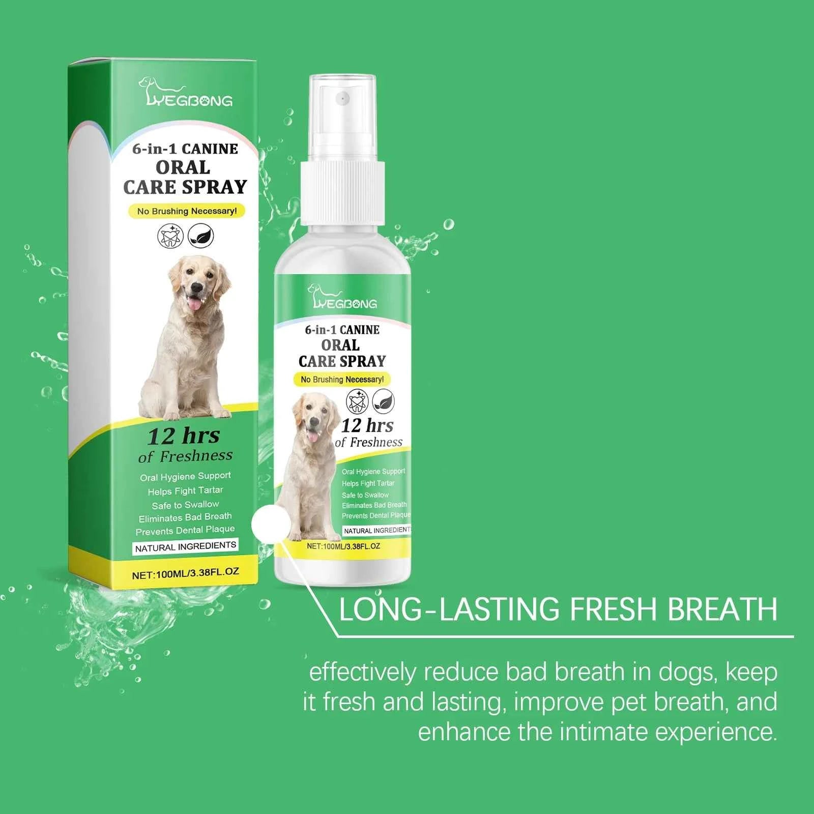 Yegbong Pet Oral Care Spray Natural Non-irritating Remove Yellow Stains Prevent Tartar and Plaque Eliminate Bad Breath Pet Spray