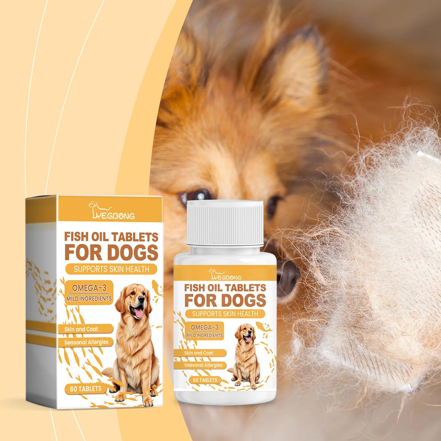 Yegbong 60pcs Omega-3 Fish Oil Tablets for Dogs Skin Care Nutrition Supplement Relieve Dry Itchy Skin Nourish Fur Enhance Bone