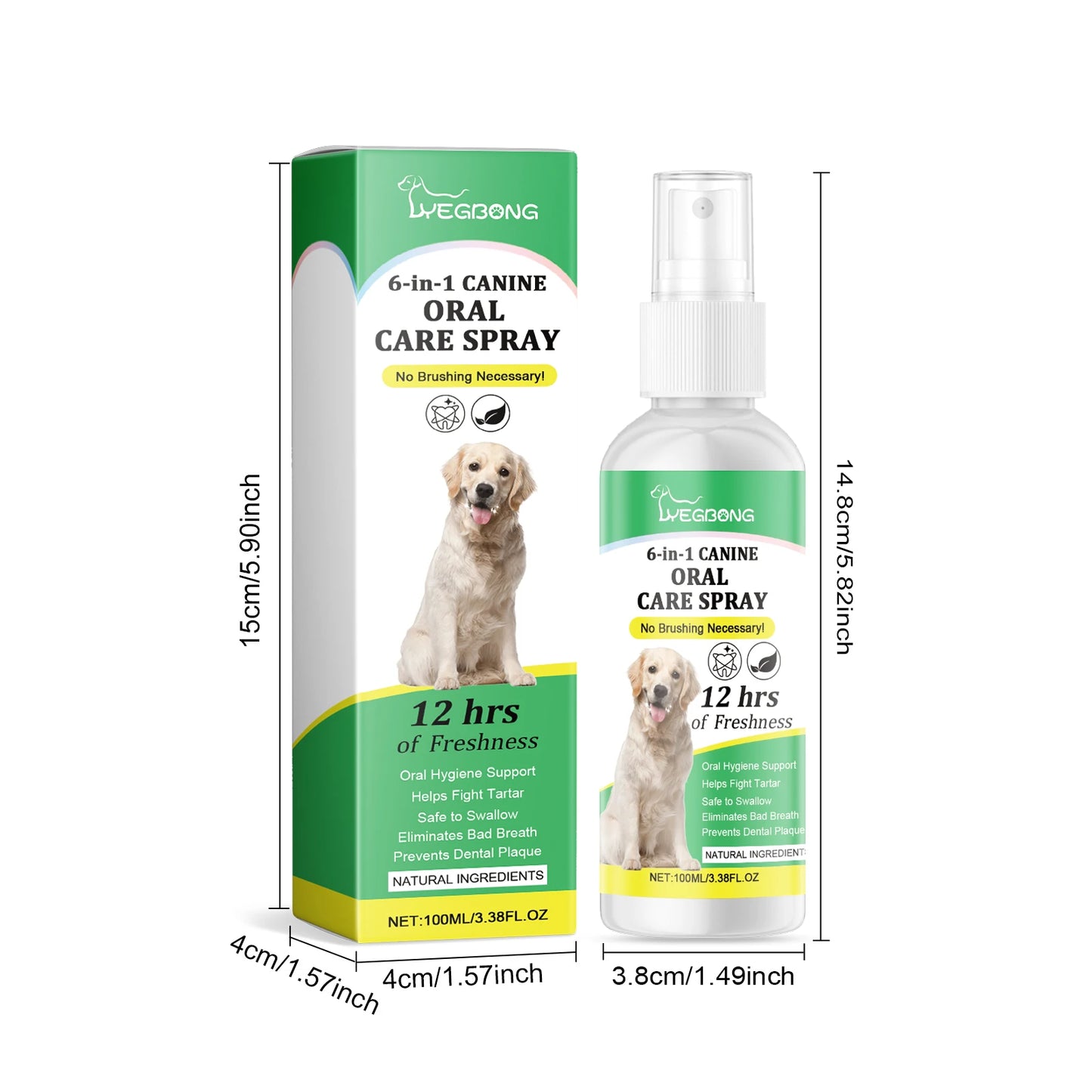 Yegbong Pet Oral Care Spray Natural Non-irritating Remove Yellow Stains Prevent Tartar and Plaque Eliminate Bad Breath Pet Spray