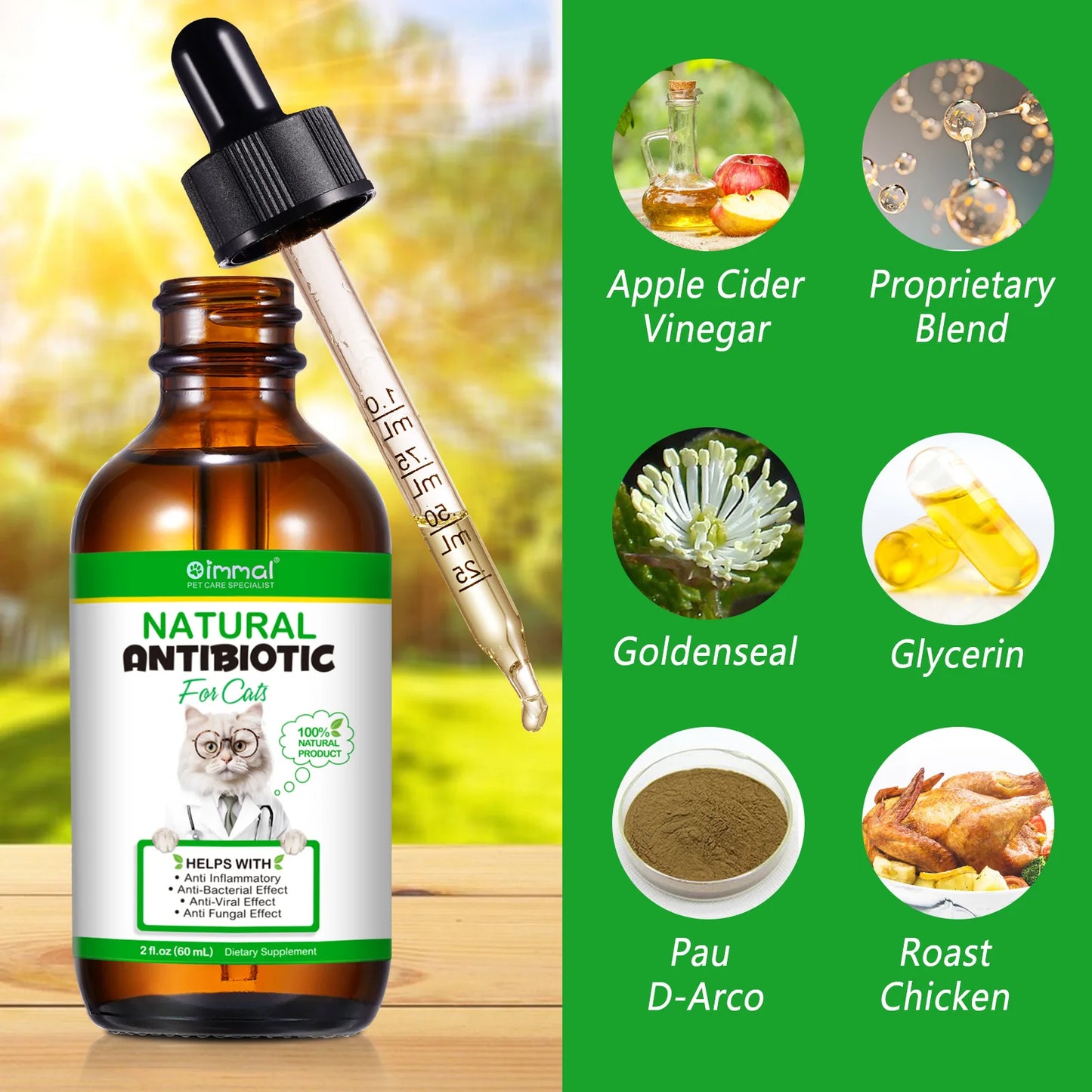 Natural Antibiotics for Cat Supports Pets Allergy Relief Itch Relief Multivitamin Help Cat Antiviral Antifungal in Liquid Form