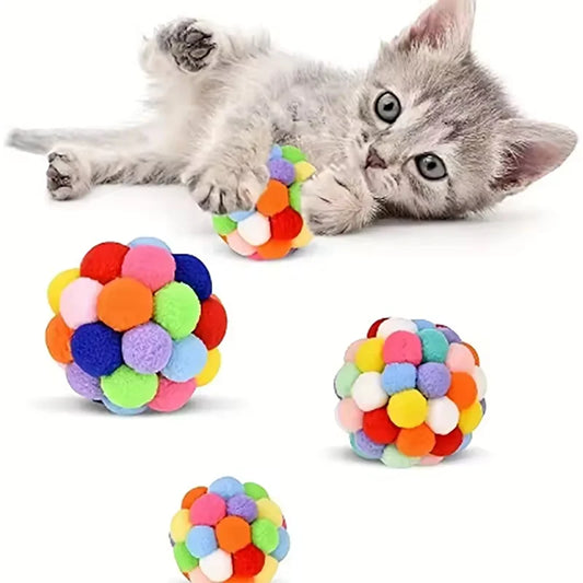 1/3 PCS Cat Toys Colorful Plush Ball Toys Comes with Bells Pet Interactive Toys Suitable for Kittens to Play with