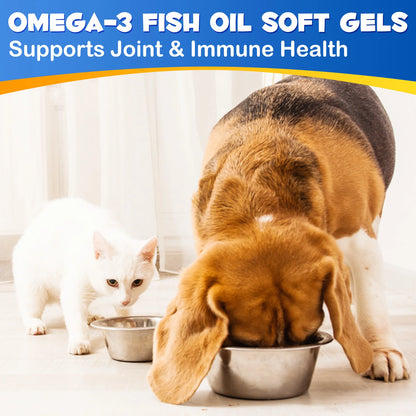 Fish Oil Soft Gels Omega-3 Fatty Acids for Dogs & Cats with EPA & DHA Promotes Heart Skin Coat Joint Support Pets Immune Health
