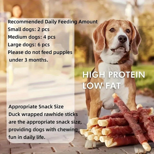 4-Pack(4 x 100g/3.53oz) 400g/14.12oz Duck Wrapped Rawhide Sticks, Dog Treats For Small, Medium, & Large Dog